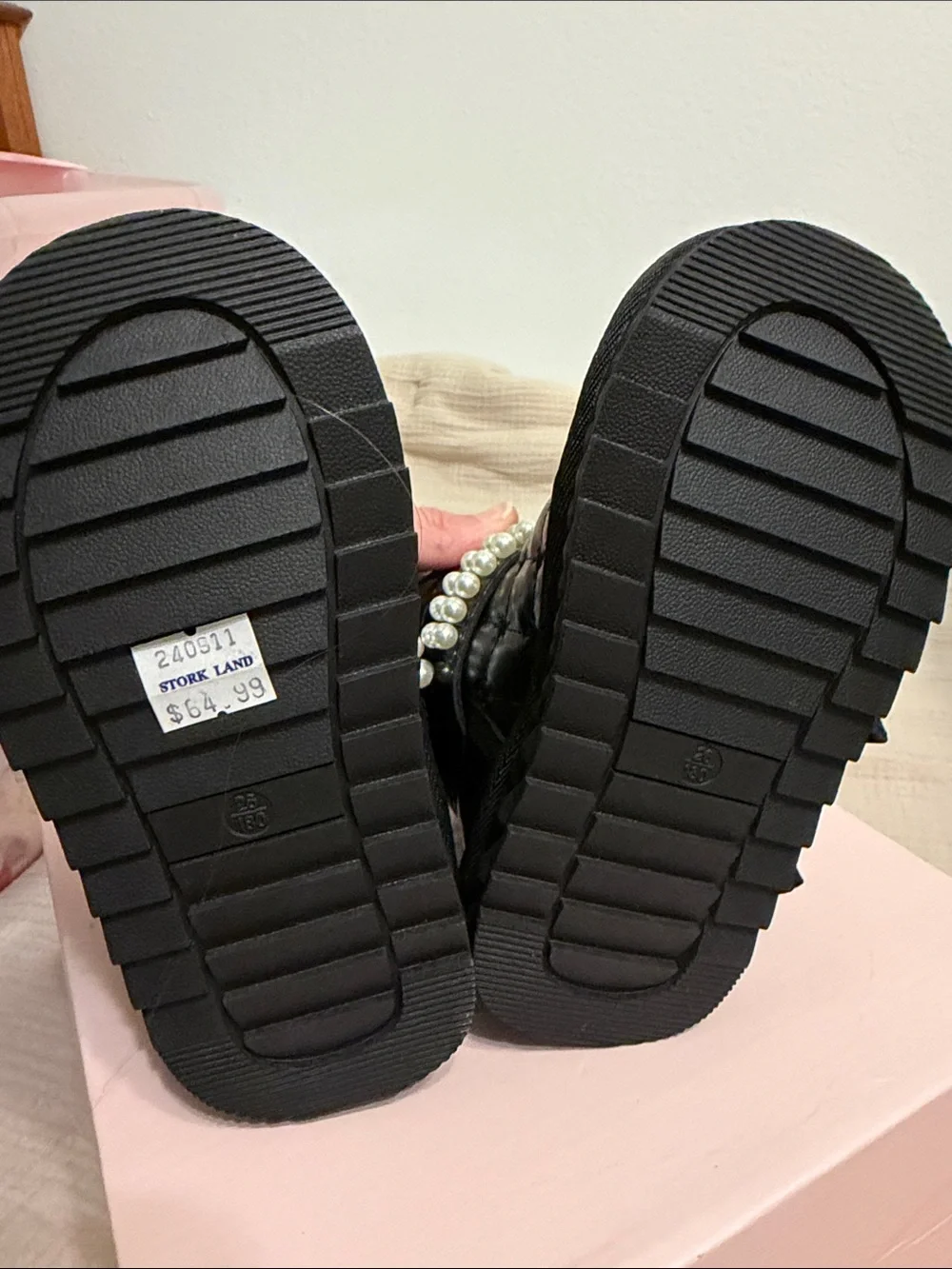 Doe a Dear Black Quilted Pearl-Trim Kids Boots